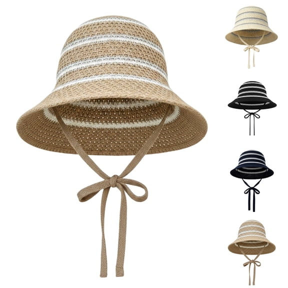LXJHUAN Sun Hat for Women Striped Floppy Straw Wide Brim Summer Hats Breathable Foldable Packable Visor Beach Hat UV Protection Gardening Bucket Hat UPF 50 Brown