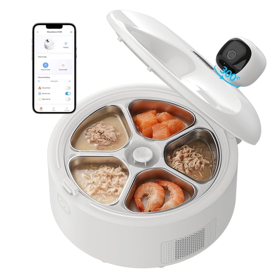 Invengo Smart Automatic Cat Feeder with Cooling & Heating, Wet & Dry Food Dispenser with 3MP Camera, App Control, Touch Screen, 5 Meal Timer, White