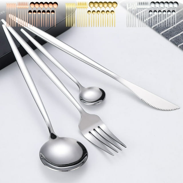 Juego de cubiertos de acero inoxidable de 24 piezas - Cuchillo, tenedor, cuchara en caja de regalo • Titanio bañado en oro • Oro rosa plateado • 6 cuchillos 6 tenedores 12 cucharas