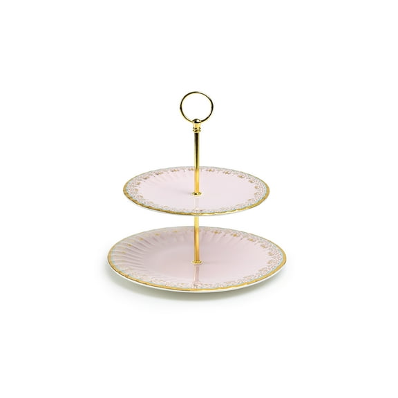 Grace Teaware Pink Floral Toile 10.5" Fine Porcelain 2-Tier Server Gracie China