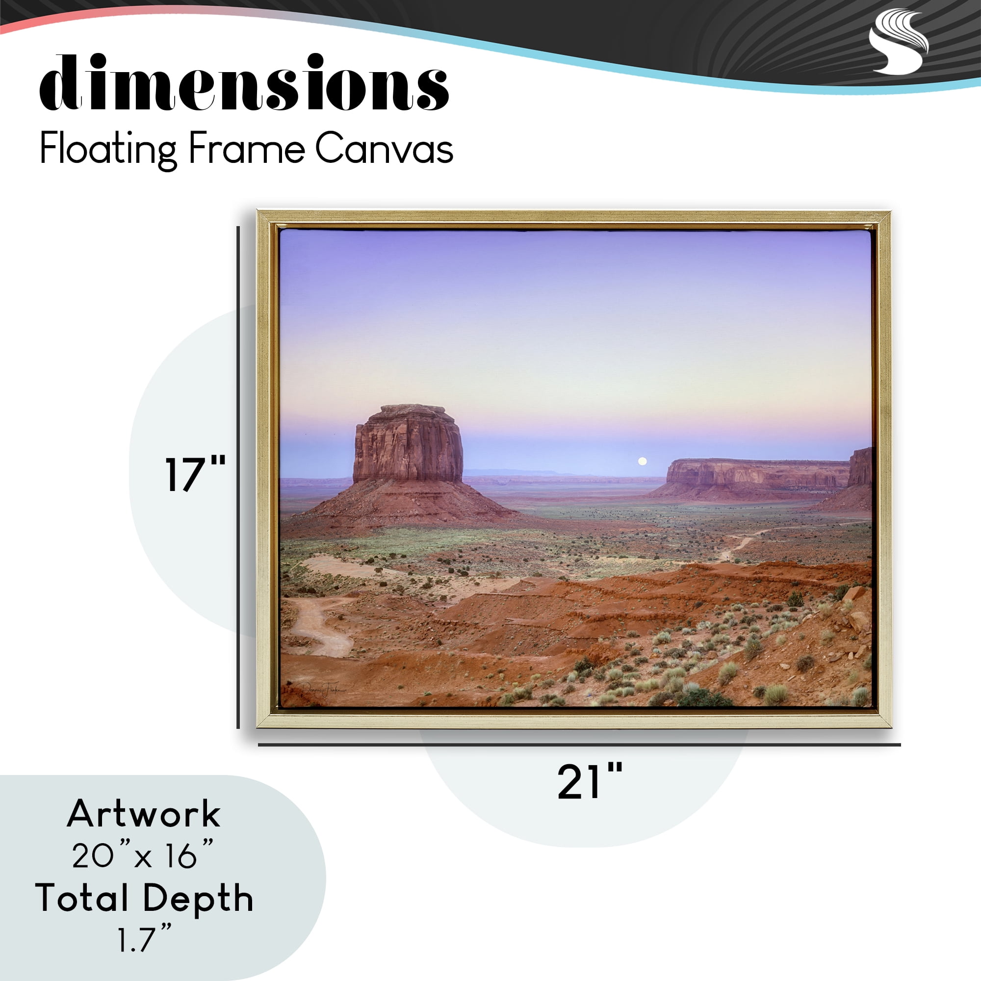 Stupell Industries Moonrise Over Monument Valley Gold Framed Floater Canvas Wall Art, design by Dennis Frates