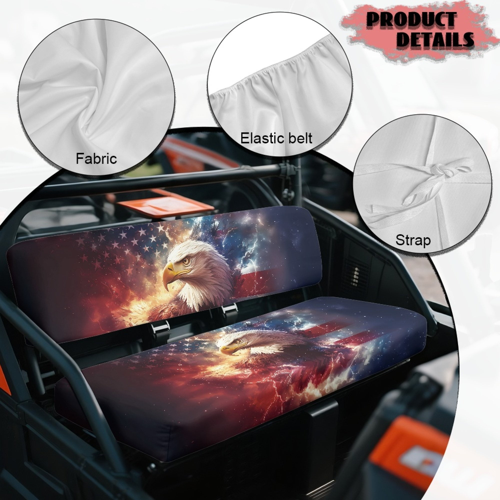 ZIATUBLES Universal UTV Front Seat Covers, 2-Pack Fits for Kawasaki Mule, Waterproof, Scratch-Resistant and Easy-Clean Protective Covers for Outdoor Farm Ranch (Bald Eagle USA Flag)