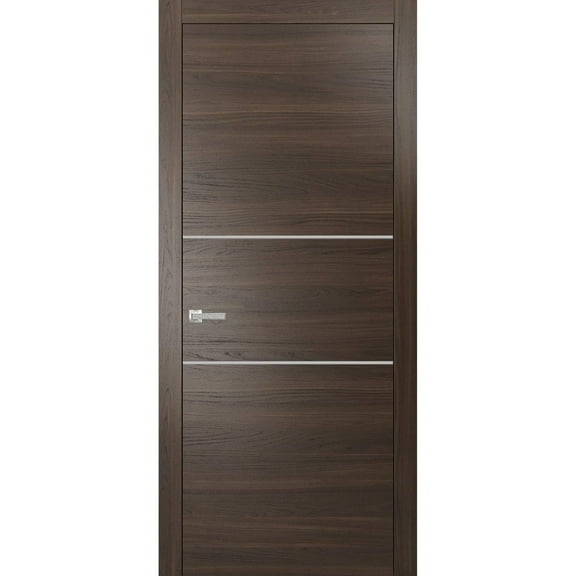 Modern Solid Interior Door with Handle | Planum 0110 Chocolate Ash | Single Regural Panel Frame Trims | Bathroom Bedroom Sturdy Doors-18" x 80"