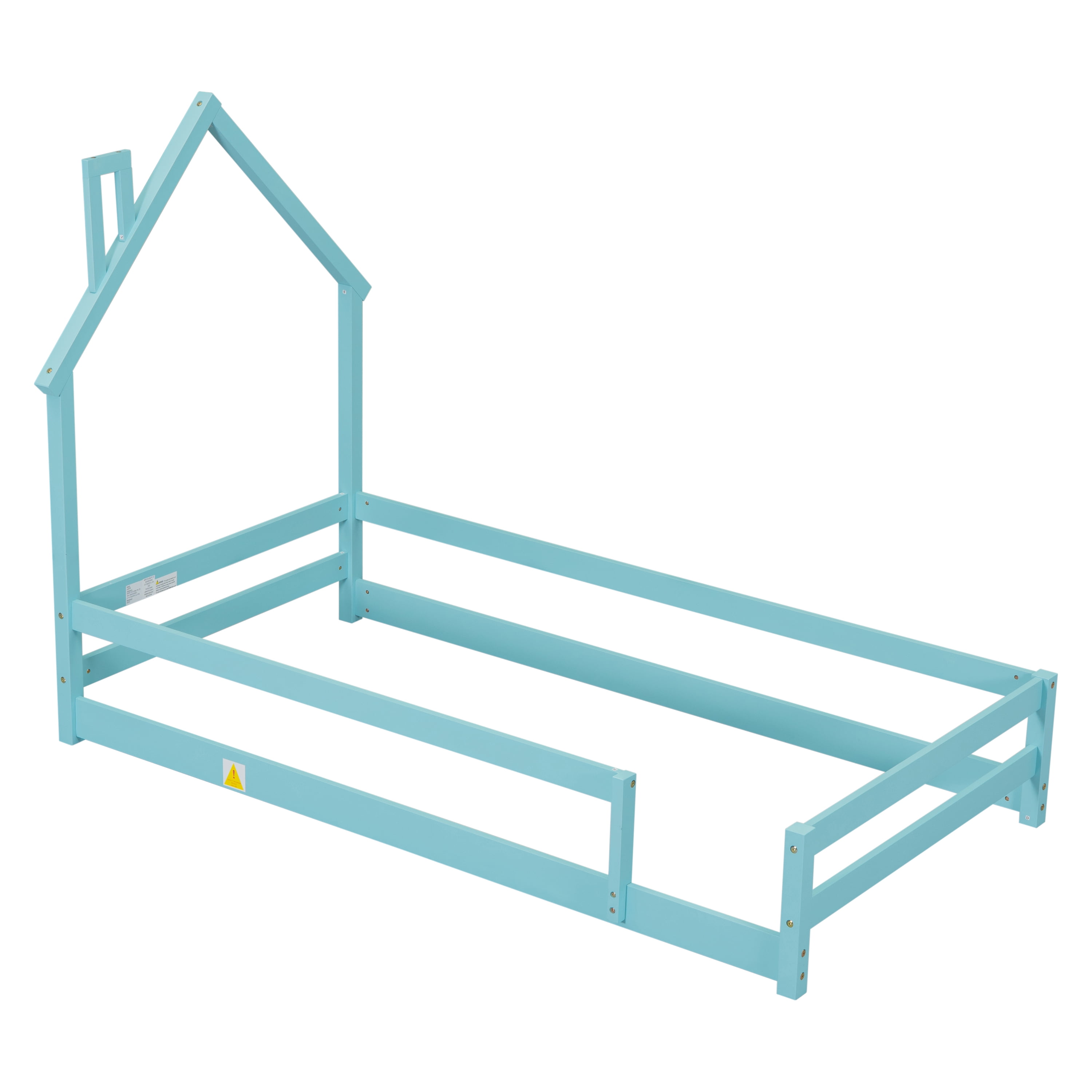 Gewnee Wood Twin Size House-Shaped Platform Bed with Headboard for Kids,Blue