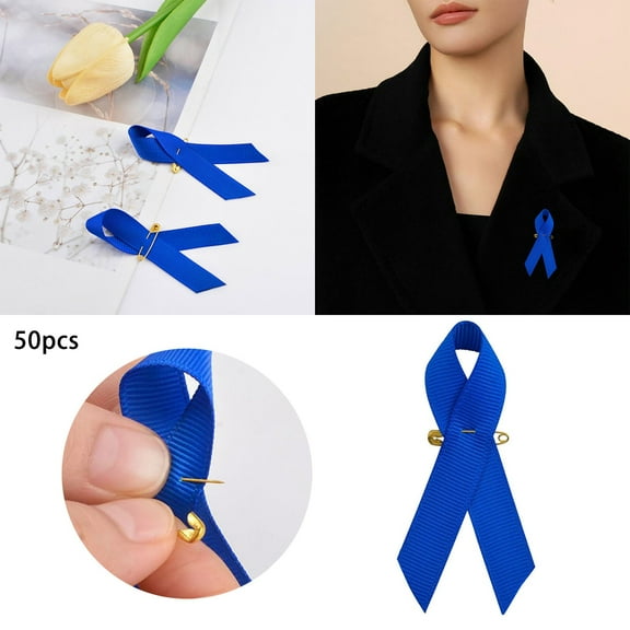 50pcs Blue Awareness Ribbon Pin,Decorative Lapel Pins for Clothes Accessories, Cancer Support Brooch with Safety Pins for Men and Women,Charity Events, Fundraisers,Survivor Campaign Favors Supplies
