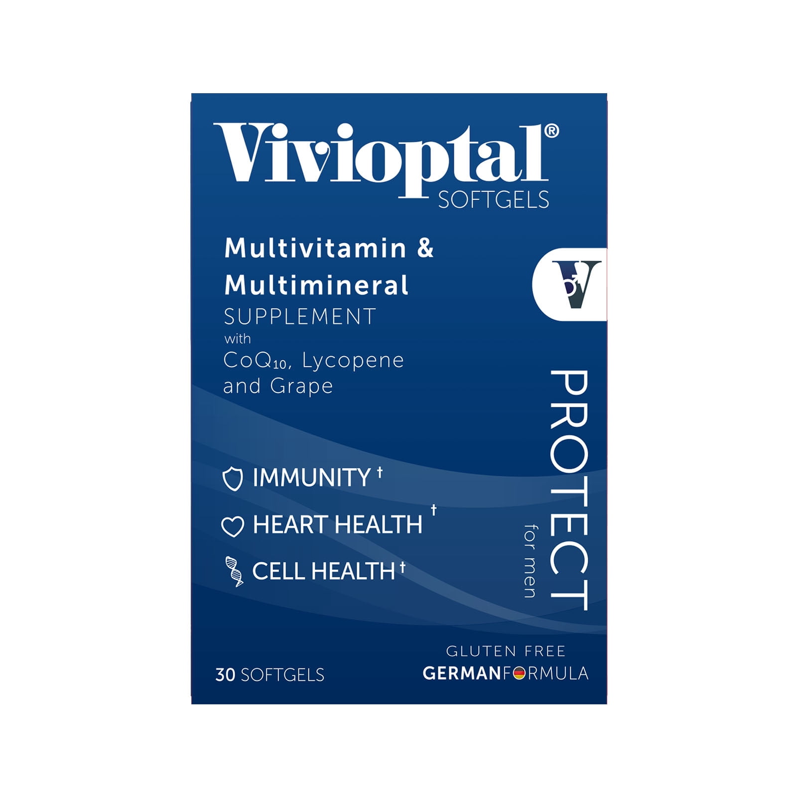 Vivioptal For Men, 30 Capsules, CoQ10, Lycopene & Resveratrol, Multivitamin & Multimineral, Gluten Free, German Formula