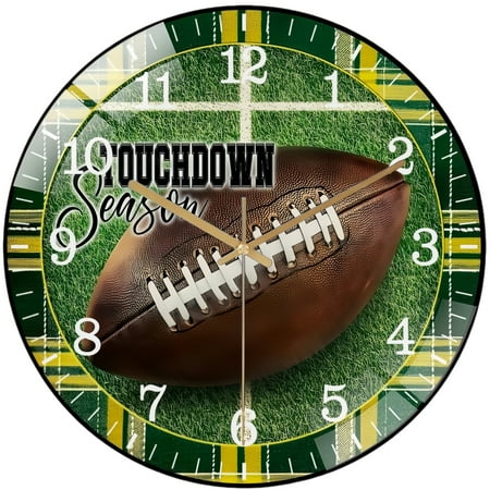 Decorative Clocks: Yellow Green Football Glass Wall Clock, Fall Football Wall Clock for Homes photo