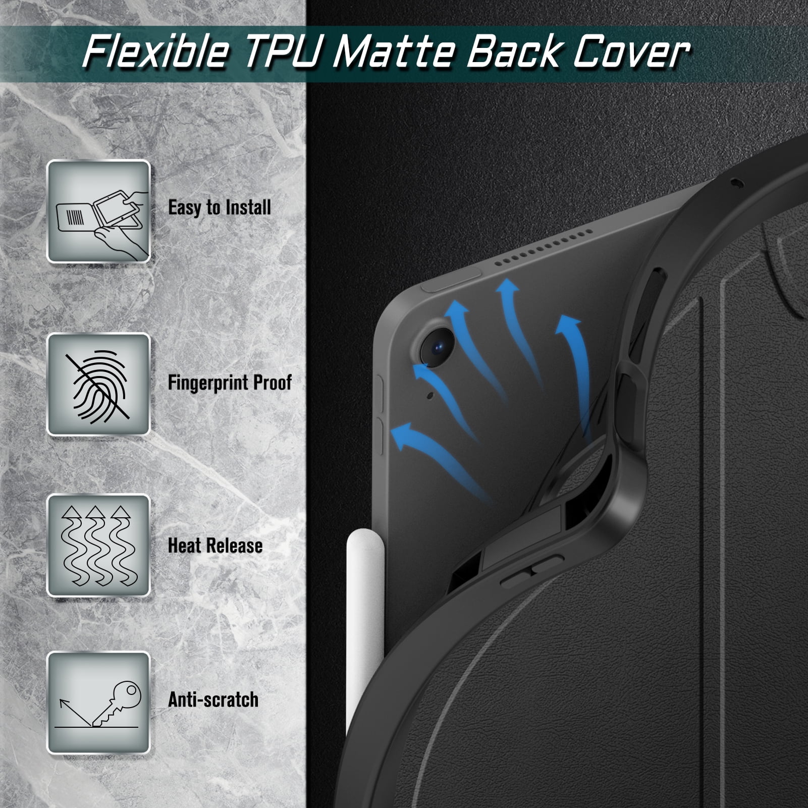 Fintie Magnetic Stand Case for iPad Air 13-inch (M4) 2026, (M3) 2025, (M2) 2024 - Multiple Angles Shockproof TPU Cover with Pencil Holder, Black