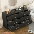 thumbnail image 2 of Kepooman 6 Drawer Double Dresser, Black Chest of Drawer with Golden Handle for Bedroom, Particle Board Storage Cabinet, 2 of 10