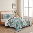 thumbnail image 5 of Full Quilt Set 78''x90'', Teal Paisley Floral Lightweight Summer Bedspread Coverlet Set with 2 Pillow Shams, Boho Ethnic Tribe Traditional Breathable All Season Quilt Bedding for Bedroom/Guest Room, 5 of 9
