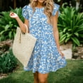 thumbnail image 4 of T Shirt Dress, Smocked Dress Babydoll Flower Casual Round Neck Ruffle Sleeve Flowy Short Tunic Dress Petal And Pup Women Sexy Dresses For Clubwear Church Dresses Denim Dress (S, Blue) ZMTing, 4 of 5