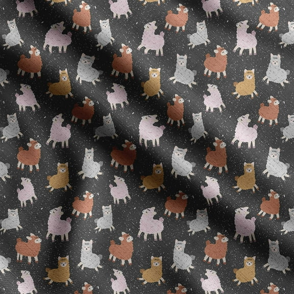 Soimoi Llama Alpaca Print, Silk Fabric, Decor Sewing Fabric by The Yard 42 Inch Wide,Decorative Fabric for Shirts Suits Ties, Black