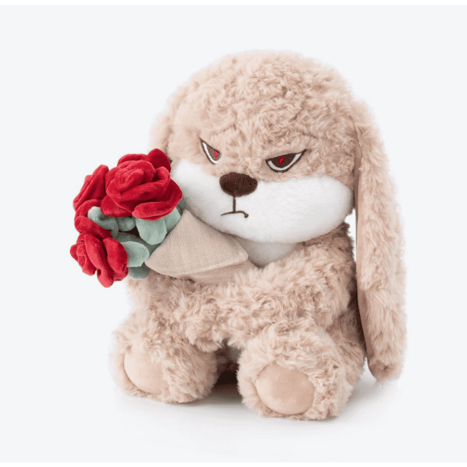Nini Bunny Plush Toy with Rose Bouquet Angry Stuffed Rabbit Cute Soft Doll Gift Decor