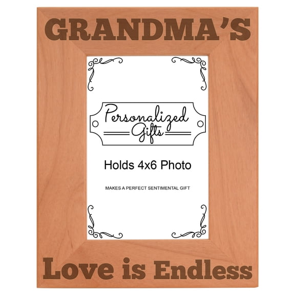 ThisWear Mother's Day Gift Grandma's Love is Endless Wood Laser 4x6 Portrait Picture Frame