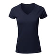 thumbnail image 2 of A2Y Women's Basic Solid Ring Spun 100% Cotton Short Sleeve V Neck T Shirt Tee Tops Navy L, 2 of 3