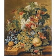 thumbnail image 2 of Jacobus Linthorst 15x17 Gold Ornate Wood Frame and Double Matted Museum Art Print Titled - A Still Life with a Basket of Fruit, Nuts&nbsp;And Flowers on a Stone Ledge (1812), 2 of 4