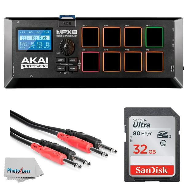 Akai Professional MPX8 SD Sample Pad Controller + 32GB Card + Hosa
