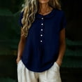 thumbnail image 6 of VBVC Women's Peter Pan Collar Short Sleeve Blouse, Ladies' Button Down Breathable Casual Top, Solid Color Loose Fit Work Shirt For Women,Navy,S-2XL, 6 of 7