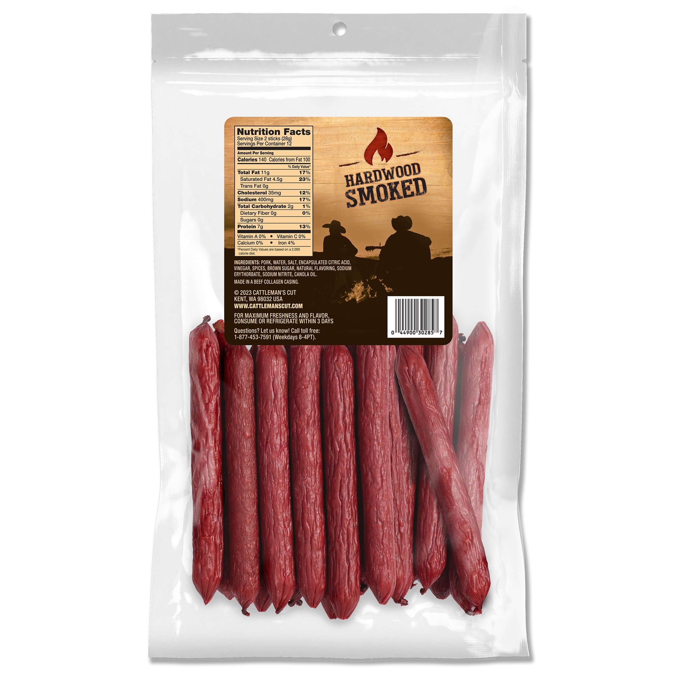(6 pack) Cattleman's Cut Double Smoked Smoked Sausages 12oz Shelf-Stable Resealable Bag