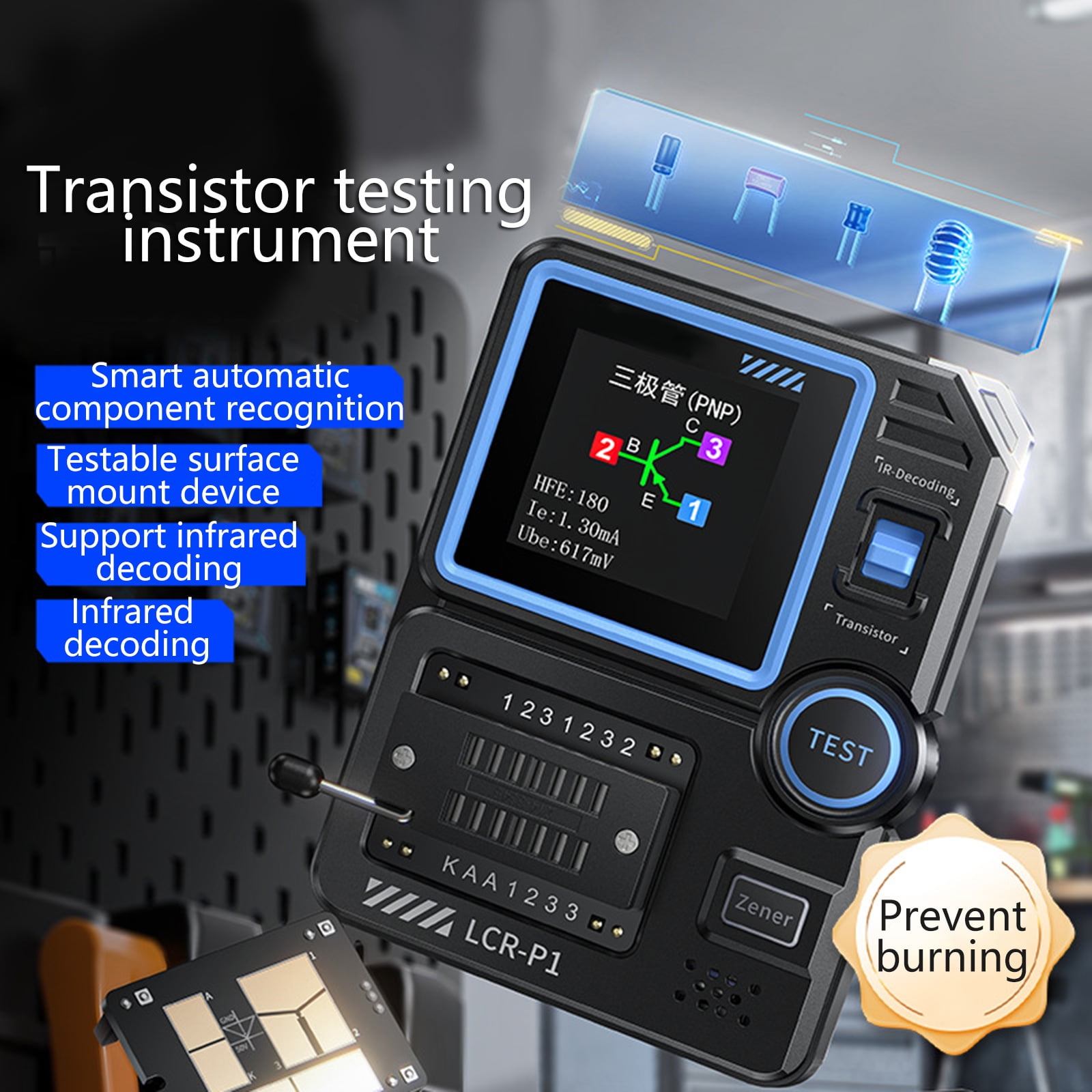 Transistor Capacitor Tester Electronic Component Tester Multimeter Diode Triode Mosfet Tester Multifunction Meter