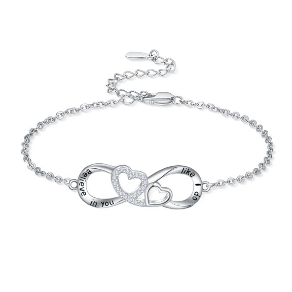 TJC Silver Infinity Bracelet for Women Forever Knot Link Chain Bracelet with Gift Box in Rose & Yellow Gold Plated 925 Sterling Silver Promise Anniversary Wedding Gift for Her Wife Girlfriend Mum