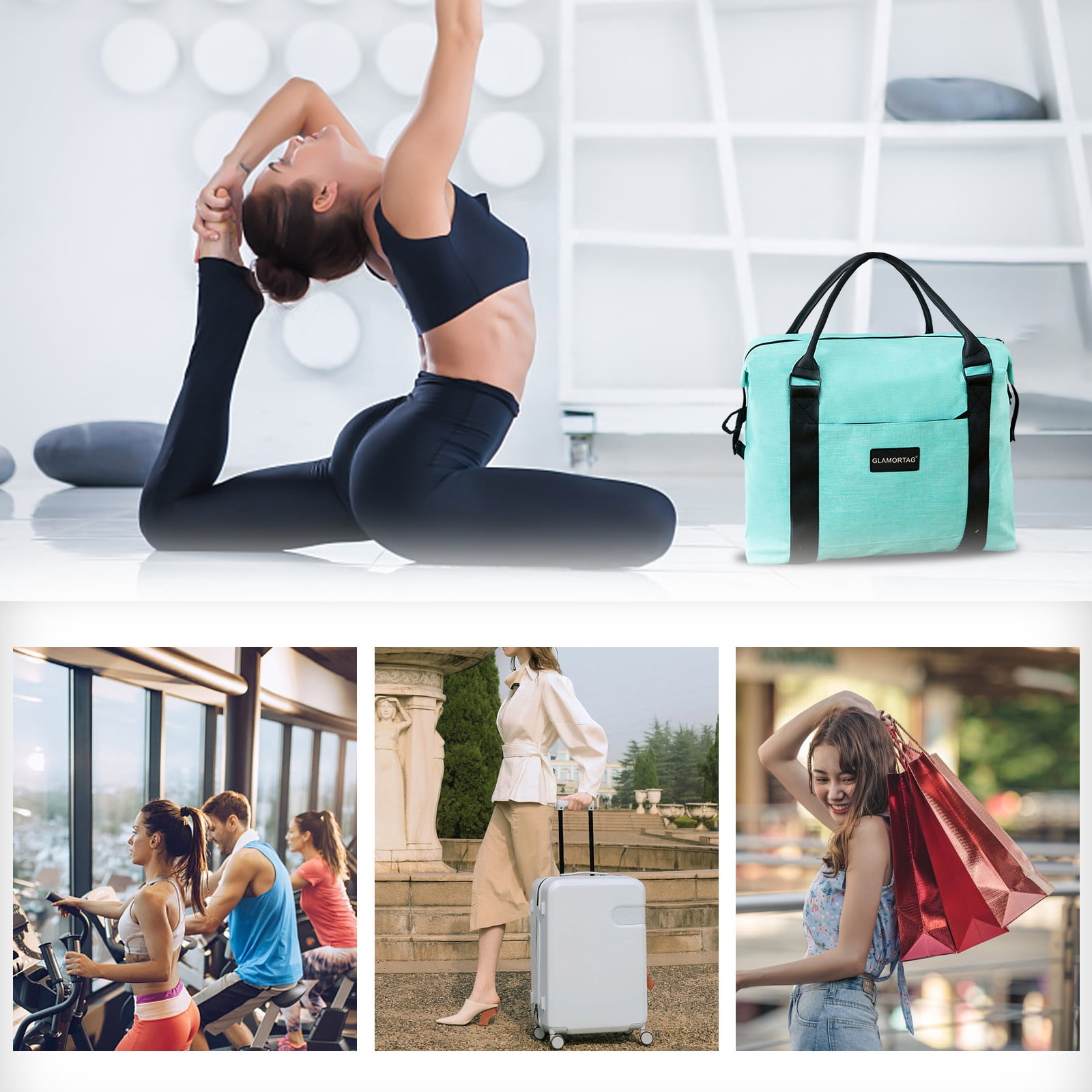 Qnjujn Large Travel Bag, Expandable Gym Bag,Carry On Overnight Bags For Women With Trolley Sleeve Wet Pocket,travel Duffel BagsTravel Bag, Sports Tote Gym Bag Blue