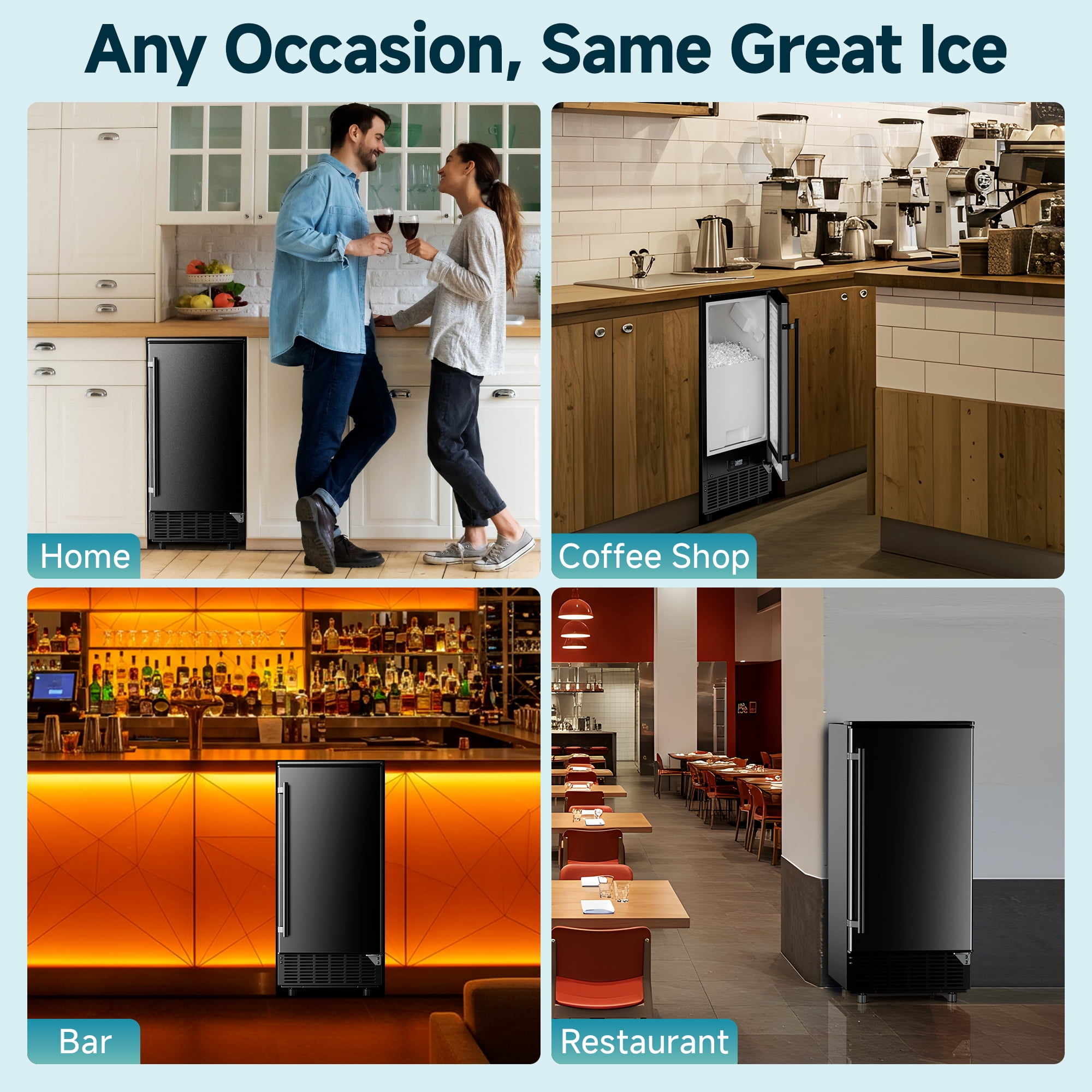 SIMZLIFE Built-in Ice Maker 80Lbs/24H, Under Counter or Freestanding, Self-Cleaning, Kitchen & Bar, Black