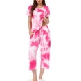 thumbnail image 2 of Conjunto de pijama para mujer INSPIRE CHIC, de tie dye, con pantalones capri de manga corta y bolsillos, color rosa rojo, talla M, 2 of 6