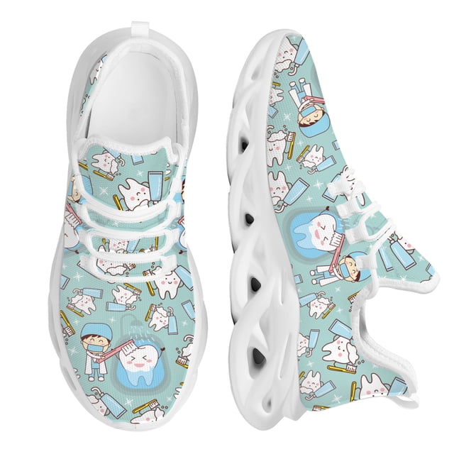 Zapatos planos informales blancos con diseño de diente de dentista para mujer, bonitos zapatos dentales con dibujos animados, zapatillas ligeras y transpirables para niñas