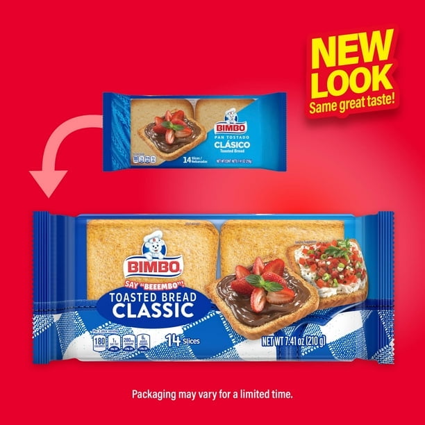 Bimbo Pan Tostado Classic Toasted Bread, 14 count, White Toasted Bread, 7.41 oz Bag (Pack of 3)