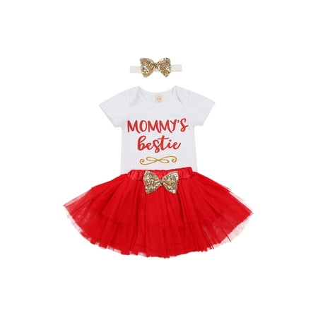 

wybzd My 1st Valentines Baby Girl Outfit Newborn First Valentine Skirt Set Heart Romper Tutu Skirts 18-24 Months