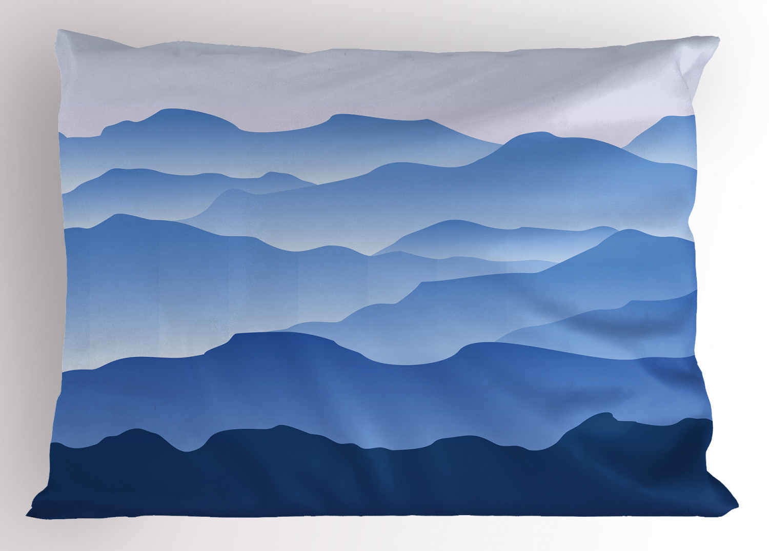 Mountain Pillow Sham Nature Theme A Panoramic Silhouette of the Mountains in the Morning Illustration Print, Decorative Standard Queen Size Printed Pillowcase, 30 X 20 Inches, Blue, by Ambesonne