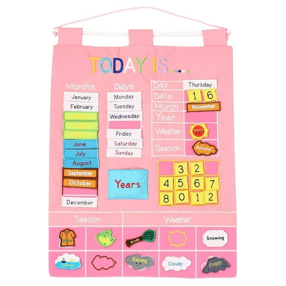 Learning Calendar Wall Chart - Homeschool Supplies, Interactive Pocket Chart for Toddlers & Kids - Preschool Learning Activity Board, Circle Time Board for Classroom - Pink Today is