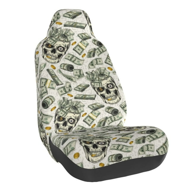 Wukai Skull with Cash Full Set Car Seat Covers with Soft Padding Universal Auto Front Seats Protector and Cushion Mat