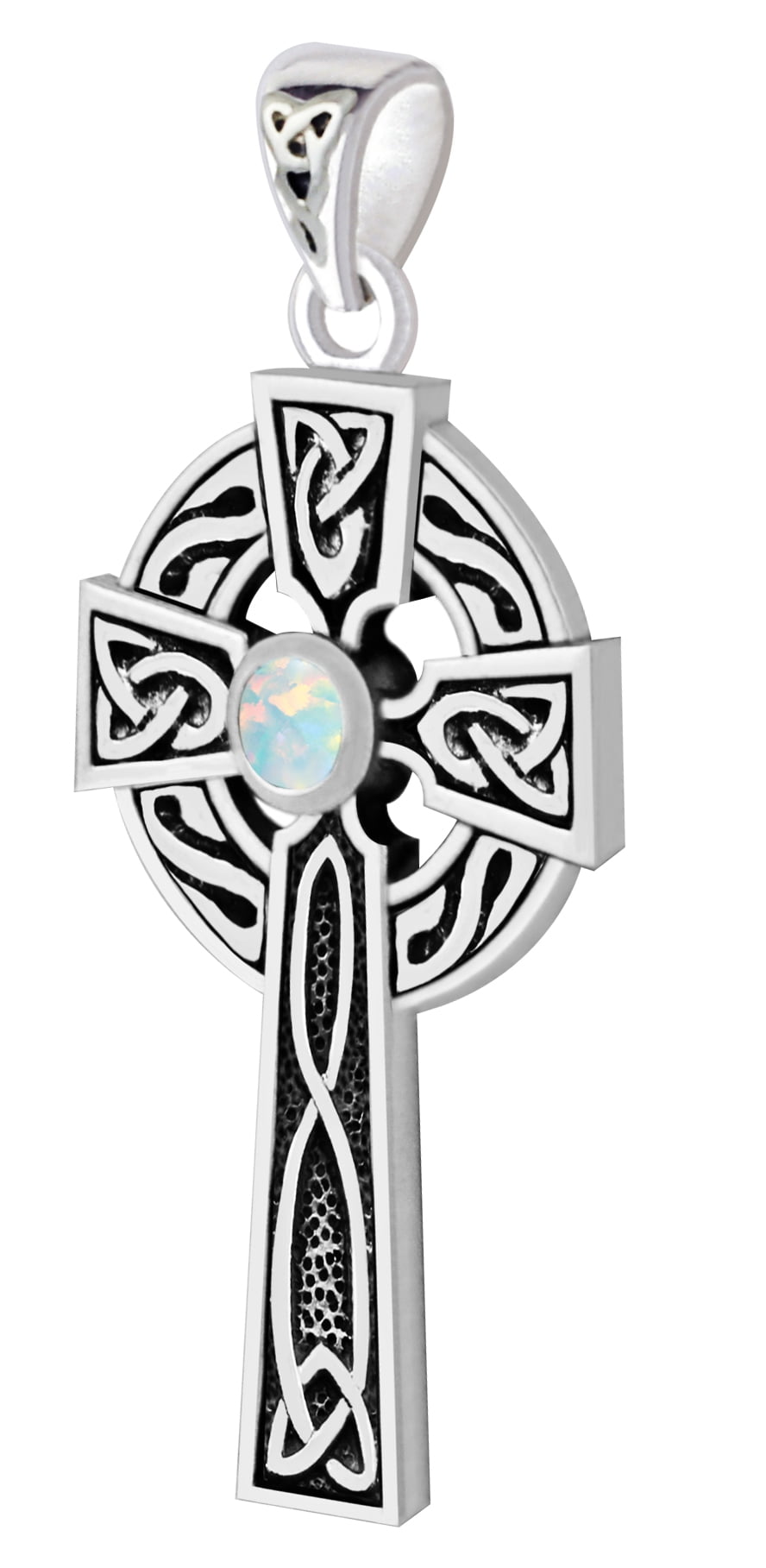 US Jewels And Gems Small 0.925 Sterling Silver Irish Celtic Knot Cross Simulated Alexandrite Pendant Necklace