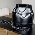 thumbnail image 1 of Mini mochila coreana con cadenas para mujer, bolso de hombro de cuero con cera de aceite, bolsos de mano de lujo para viaje, mochila negra y plateada, 2023 Fivean unisex, 1 of 2