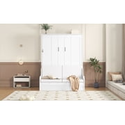 Mintazer Queen Size Murphy Bed with Sofa, Modern Foldable Wall Bed with Cushions for Bedroom Apartment Guest Room, White
