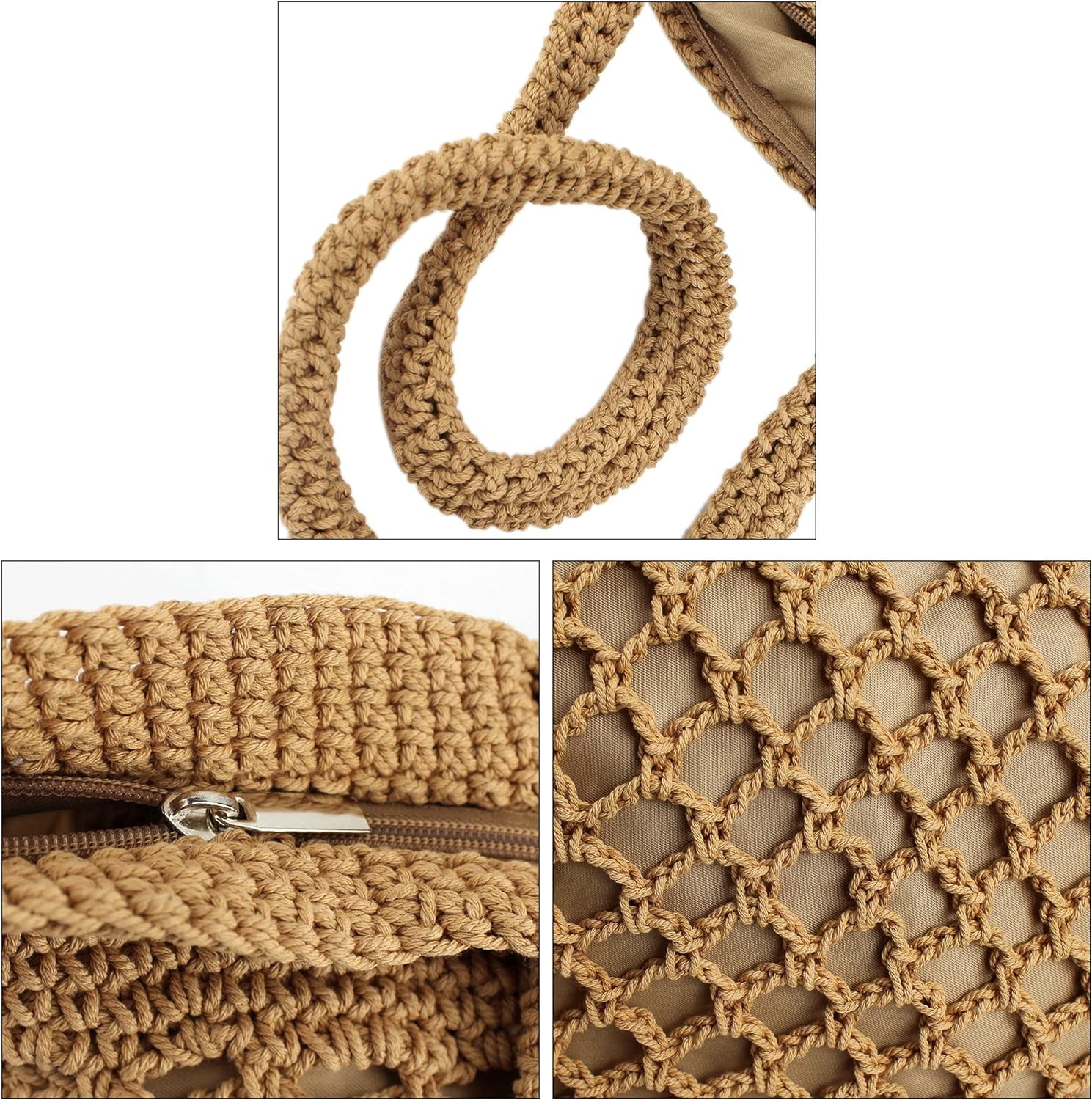 LinYooLi Women Large Cotton Crochet Shoulder Bag Bohemian Beach Travel Handbag Top-handle Bag Tote
