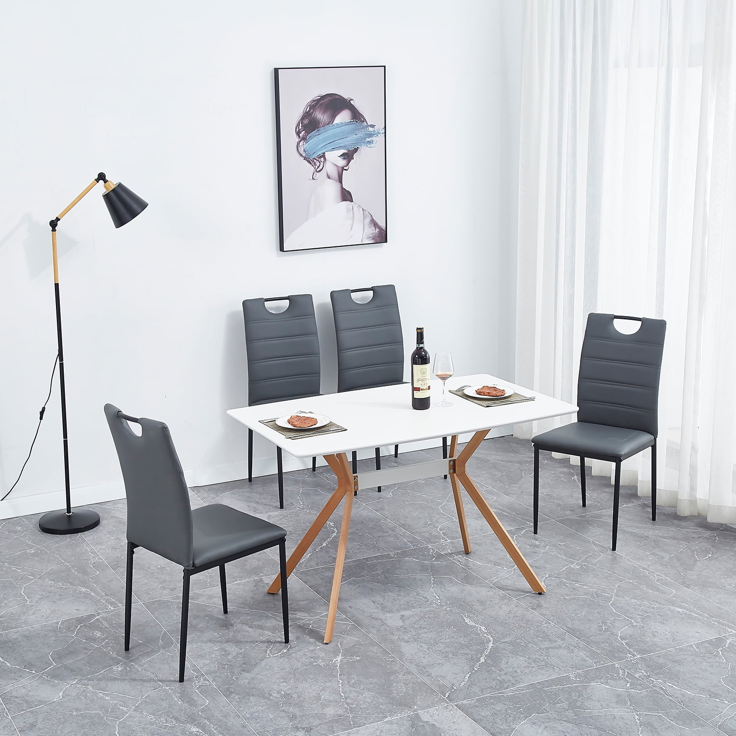Kadyn PU Leather Dining Chairs Set of 4, High-Back Dining Side Chairs with cushion and painted metal legs, Modern Upholstered Dining Chairs for Living Room, Light Grey Kadyn PU Leather Dining Chairs Set of 4, High-Back Dining Side Chairs with cushion and painted metal legs, Modern Upholstered Dining Chairs for Living Room, Light Grey