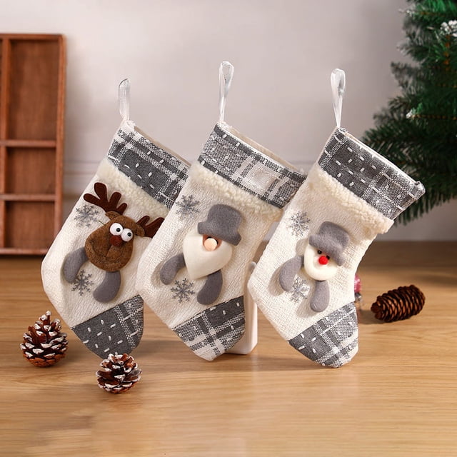 RV 3 piezas nuevo calcetín de Navidad gris blanco decoraciones de Navidad muñeco de nieve bolsa de regalo de Navidad árbol de Navidad colgante 26,5*17 cm brillar Electrónica