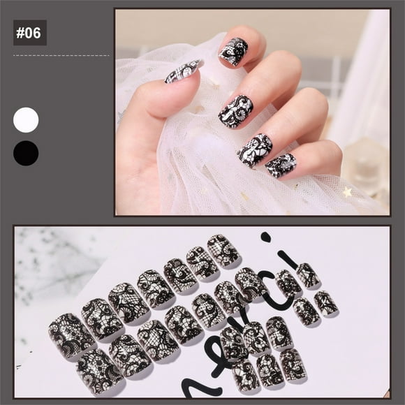 Uñas postizas, uñas postizas, regalos para mujeres, parches para decoración de uñas, 24 uñas postizas cuadradas cortas con parches de pegamento gelatinoso, uñas tipo ataúd