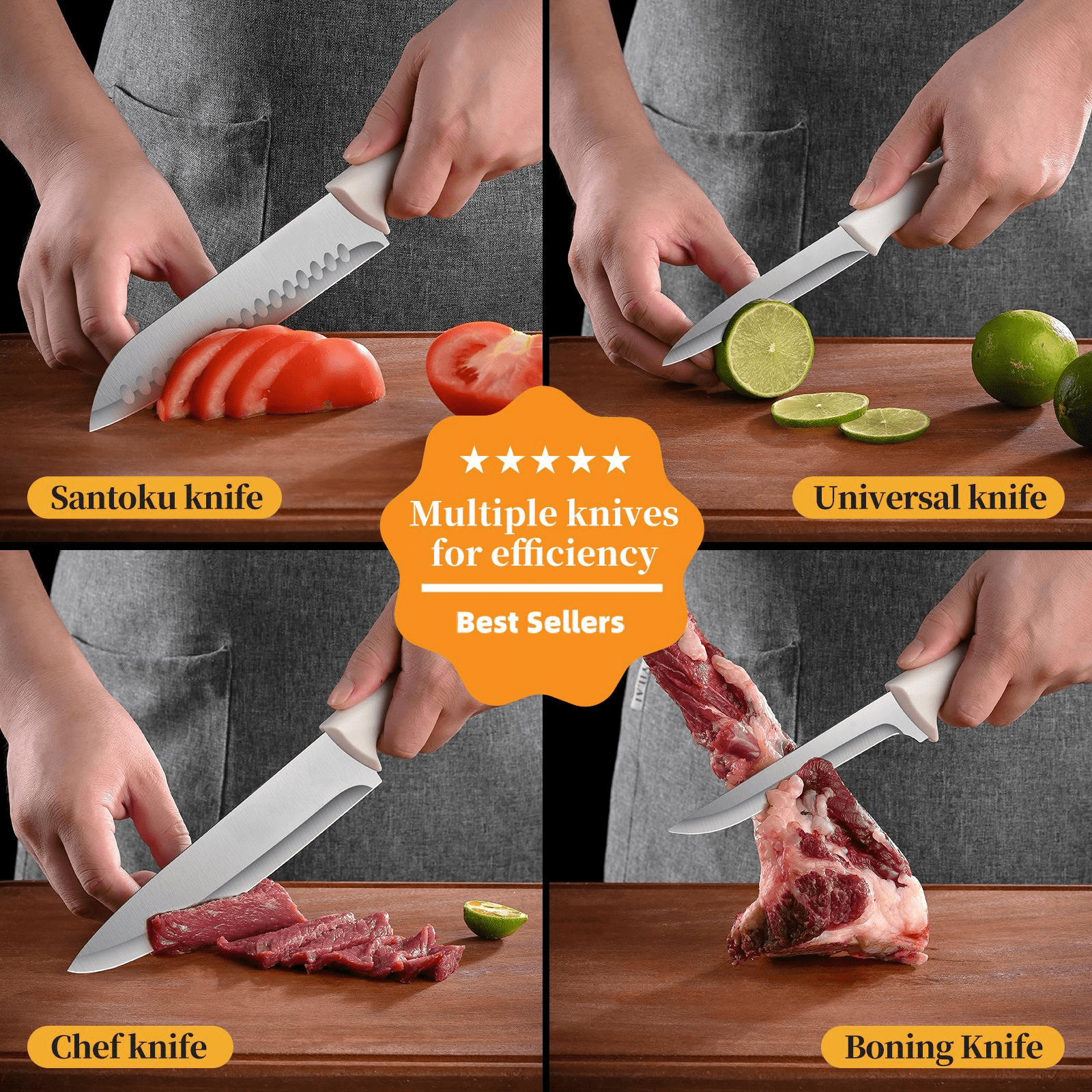 Jozram 15-Piece Kitchen Knife Block Set, Dishwasher Safe Stainless Steel Cutlery, beige