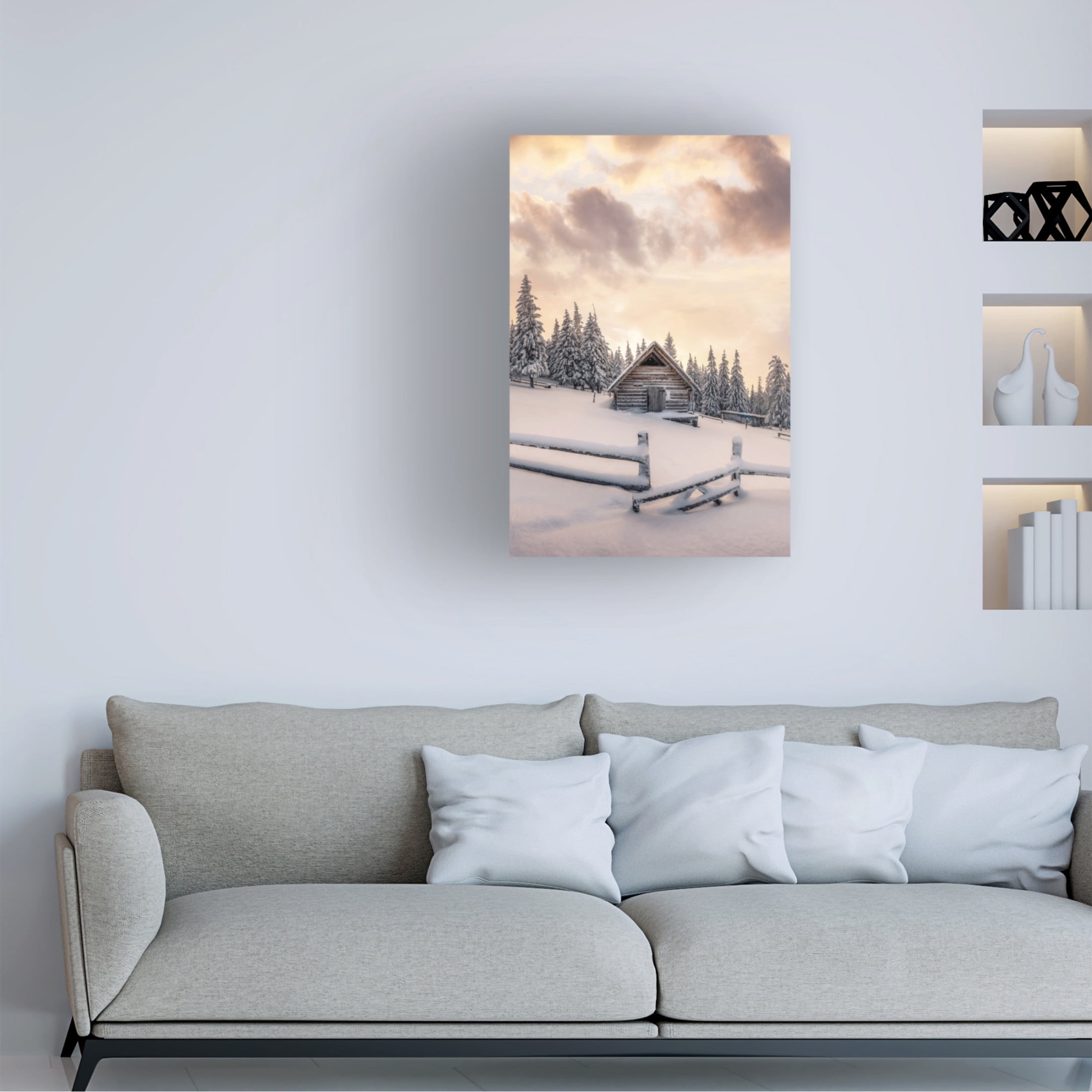 Canvas Wall Art - Incado 'Snowy Cabin in the Woods' Wall Art for Living Room, Bedroom, or Office Décor by Trademark Fine Art - 22 x 32 Inches