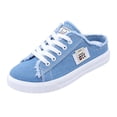 thumbnail image 3 of EliteGoogv Womens Mule Sneakers Canvas On Shoes Low Top Flat Walking Shoes For Women Distressed Frayed Edge Lace Up Loafers Casual Footwear US: 9 Blue, 3 of 9