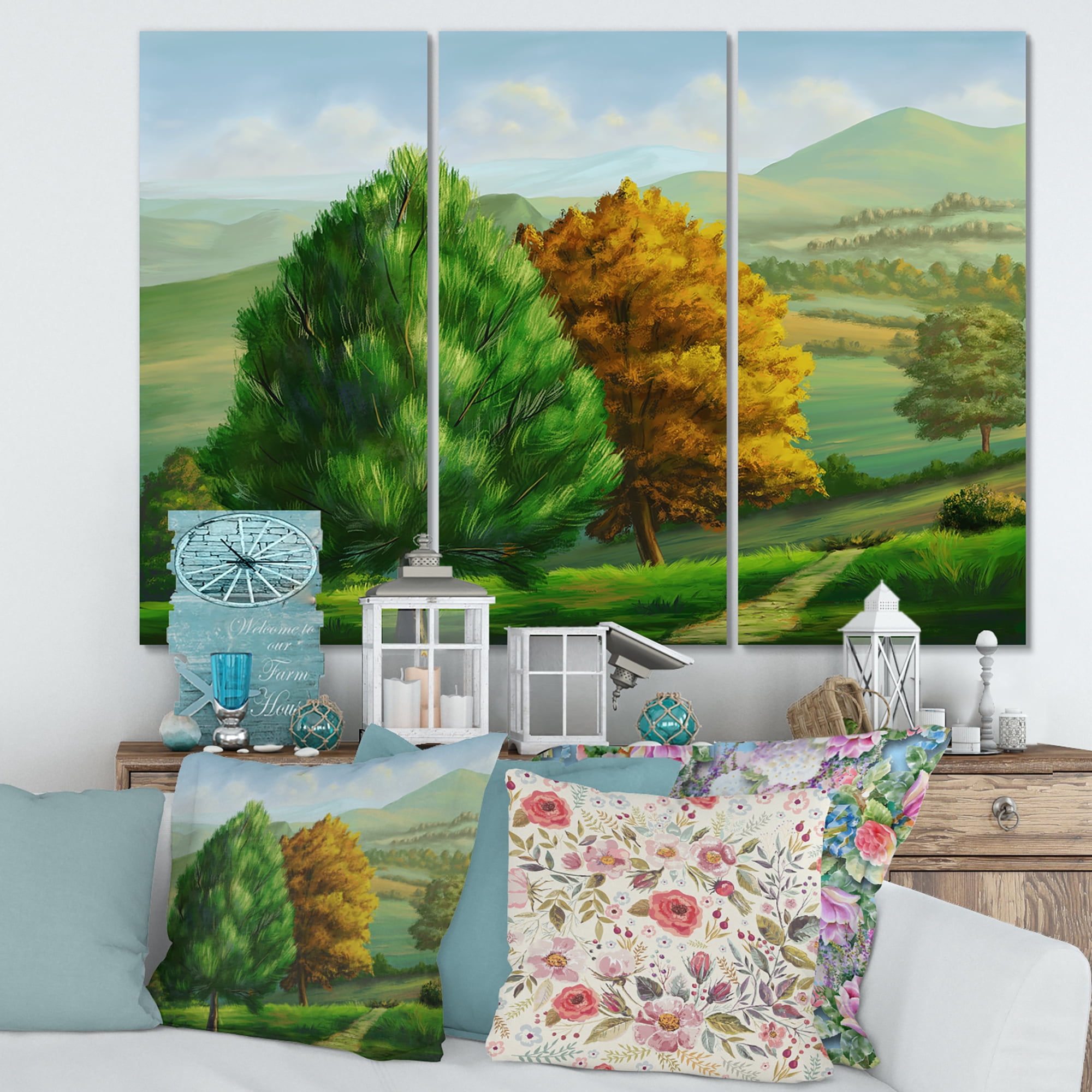 Designart ' VIbrant Trees With Country Scenery ' Traditional Canvas Wall Art Print