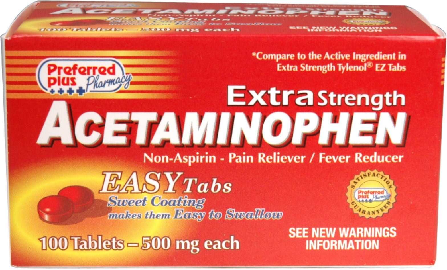 Acetaminophen Extra Strength 500mg EZ tabs 100 ea (Pack of 2)