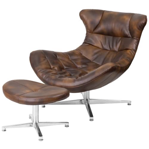 Delacora FFZBCOCOON 32.5 Inch Wide Leather Accent Chair with Ottoman