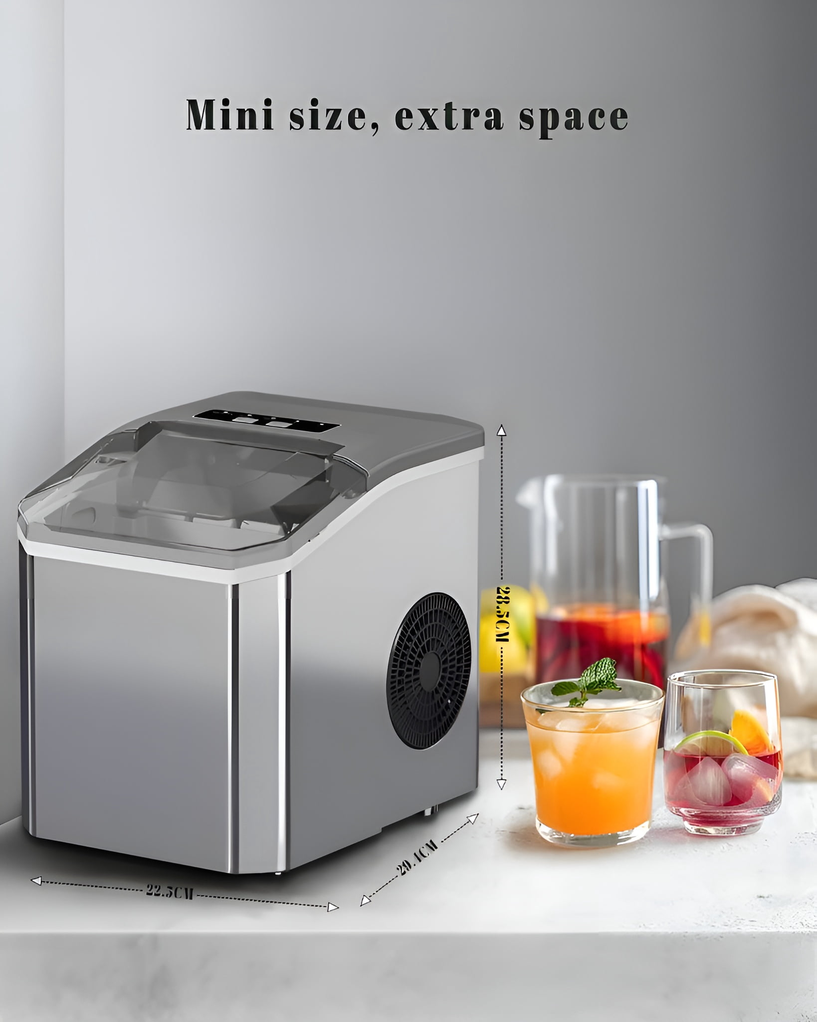 Ice Maker Countertop, 9Pcs/6Min, Self-Cleaning Portable Ice Machine Maker with Ice Scoop and Handle Quieter, 26Lbs/24H,for Home, Kitchen, Camping, Parties