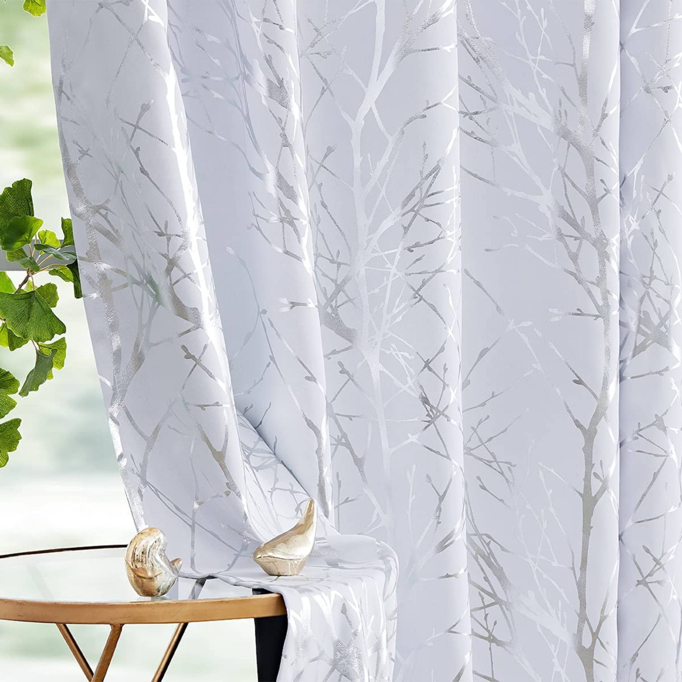 Buy Fmfunctex Tree Branch WhiteSilver Darkening Curtains 50W x 84L