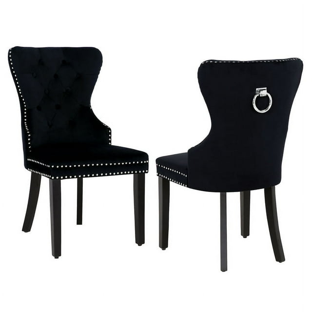 Costaelm Modern Tufted Velvet Dining Side Chair, Navy Blue (Set of 2)